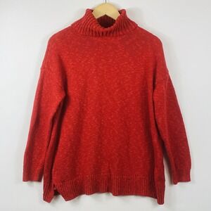 J. Jill Turtleneck Sweater Womens Small Red Knit Marled Coastal Cozy Cabincore
